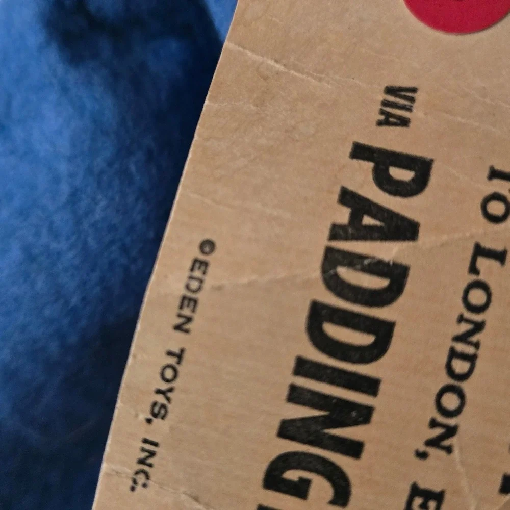 Vtg Eden Toys Paddington Bear Plush Blue‎ Duffle Coat Yellow Hat Tag 70s 19